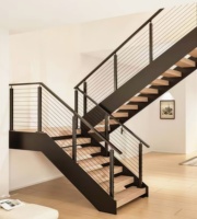 Escaliers pliants en acier et bois préfabriqués au design moderne, marches en chêne pour intérieur, escalier de duplex, hall, cuisine