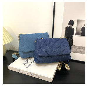 2023新款绣花<span class=keywords><strong>v</strong></span>格韩版牛仔布蓝色时尚单肩包复古时尚斜挎包 - Product Image 2