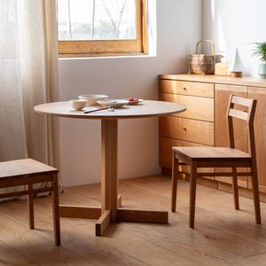 Red Oak Round Dining <b>Table</b> Japanese Style Compact Modern Design for Small Spaces No Assembly Required Dining Room Furniture - Product Image 1
