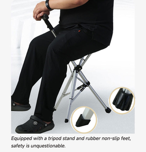Bastón Plegable de Aluminio con Asiento, Bastón <span class=keywords><strong>para</strong></span> Caminar con un Solo Botón, Taburete Ligero y Portátil <span class=keywords><strong>para</strong></span> Personas Mayores - Product Image 6