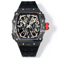Montre mécanique automatique pour homme, design de créateur, en fibre de carbone bleue, en forme de barillet, squelette, sport, affaires, étanche