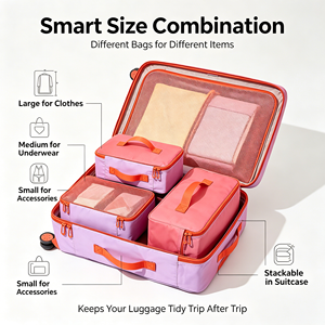 Sacs de tri respirants pour vêtements de vacances, ensemble de 3 cubes de rangement de voyage légers pour valise, organisateur de vêtements - Product Image 1