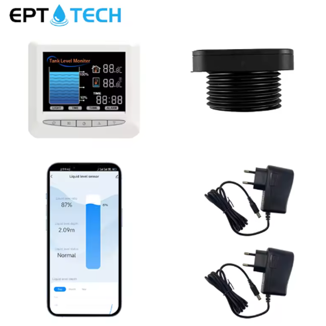 Smart Tuya Contactless Ultrasonic Sensor 433Mhz LCD Display Indicator for Water Oil Liquid Tanks Level Control TLC2326LS-WL