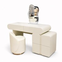 Ensemble coiffeuse deux pièces avec commode à 3 tiroirs, miroir LED, finition gris blanc brillant, table de toilette à fermeture douce pour chambre à coucher et décoration intérieure