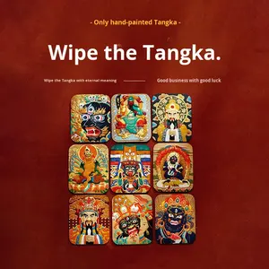 Wipe Tangka, pendentif miniature portable en cuir sculpté à la main, peint à la main tibétain, artisanal, tendance nationale, Zhakiram, impression 6 couleurs - Product Image 4