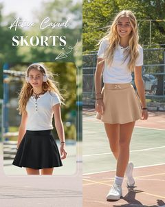 Set Gonna per Bambine, Uniforme Scolastica con Top Bianco, Gonna Plissettata Mini a Campana con Pantaloncini Incorporati e Tasche - Product Image 4