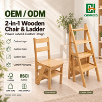 CHOMECO Escabeau pliant convertible 2-en-1, chaise-échelle 4 marches en pin de Nouvelle-Zélande, robuste, antidérapant, usage domestique, 150 kg