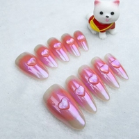 Uñas a presión Uñas en forma de almendra con patrón de corazón, uñas hechas a mano de alta calidad, reutilizables