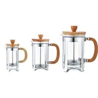 Couvercle en bois de bambou usine nouveau design et poignée en verre borosilicaté bambou presse française bambou presse française café avec base en liège