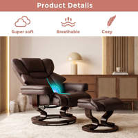 Fauteuil pivotant moderne avec ottoman, revêtement en cuir PU, base en métal, dossier rembourré en mousse à mémoire de forme, meubles de salon électriques