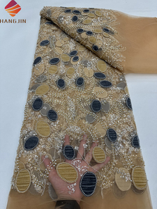 Mới Nhất Màu Xanh Lá Cây Châu Phi Sang Trọng Hạt Pháp Vải Tuyn Ren 3D Thêu Nhung Ren Lưới Với Sequins Cho Đám Cưới Bên - Product Image 5