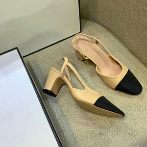 Escarpins Xinzirain personnalisés pour femme à bout capuchonné en cuir premium, talon carré, slingback et talon <span class=keywords><strong>ouvert</strong></span> - Product Image 5