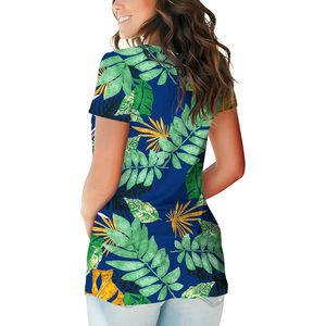 Camiseta de Mujer con Estampado Tropical, Manga Corta, Cuello en V, Top de Verano, Tejido Jersey Transpirable, 100% Poliéster - Product Image 3