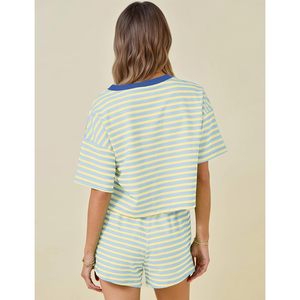 Striped Sleepwear <b>Set</b> For Women Summer <b>2</b> <b>Piece</b> Casual Pajamas Short Sleeve T Shirt And Shorts Outfits Soft Knitted Fabric - Product Image 5