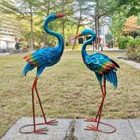 Statue d'heron en fer peinte à la main, élégante grue en métal, décoration de jardin, sculpture d'oiseau d'extérieur résistante à la rouille, nature