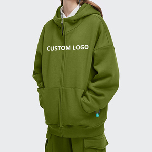 Veste ample en molleton de coton épais 350G de haute qualité, multicolores, avec fermeture éclair haute, couleur unie, coupe oversize pour homme - Product Image 2