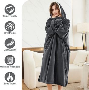 Quá Khổ mặc Sherpa lông cừu chăn trùm đầu áo chăn ấm dày quá khổ áo chăn - Product Image 4