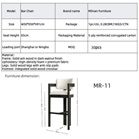 Tabouret de bar haut en bois massif personnalisé en usine, plusieurs tissus et couleurs de bois disponibles, chaise de bar de comptoir commerciale en gros