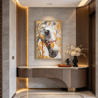 Art mural abstrait de ville peint à la main, peinture à l'huile au couteau avec feuille d'or, cadre pour décoration maison hôtel