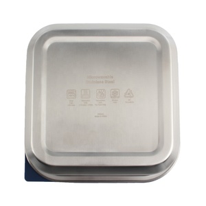 Boîte à lunch rectangulaire en acier inoxydable avec couvercle bleu hermétique et anti-fuite, compartiment unique - Product Image 6