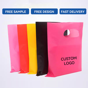 Custom Logo Digital Printed Square Bottom Durable Fold CPE Plastic Black Thank You Vest Handle Die Cut Carry Shopping Bags Shoes