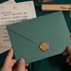 Sang trọng tùy chỉnh cổ điển màu xanh lá cây sơn dầu in phong bì giấy đặc biệt Cảm ơn bạn thẻ phong bì có thể tái chế phong bì - Product Image 2