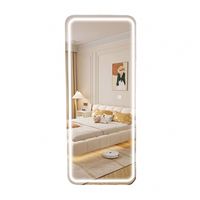 Miroir rectangulaire intelligent à écran LED mural en alliage d'aluminium/fer, moderne, durable, portable, argenté, sur mesure