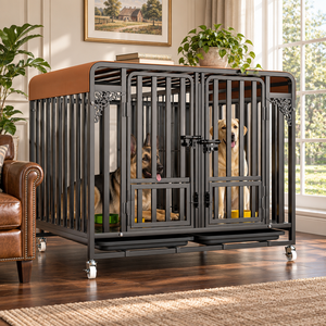 Jaula Reforzada Grande para Perros con Tubo 3.0, Caseta Interior con Separador de Inodoro, Puerta de Alimentación y Tapa Superior para Golden Retriever y <span class=keywords><strong>Border</strong></span> <span class=keywords><strong>Collie</strong></span> - Product Image 3