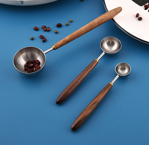 Cuillère à café en acier inoxydable Syh1220 avec manche en bois de noyer, longue cuillère doseuse élégante en métal pour la table - Product Image 4