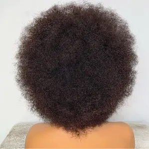 Nœuds invisibles blanchis haute densité couleur noire naturelle Afro crépus bouclés Remy cheveux humains tressés 13*6 pleine dentelle avant perruques