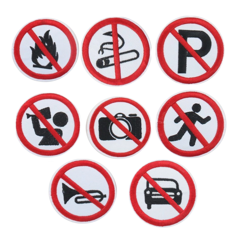 Adhesive Round Embroidered Badge Warning Sign Patch DIY Clothing Hole Decoration Iron-On Fabric with PU for Hats