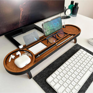 Organizador de escritorio de madera, soporte de almacenamiento multifuncional rectangular para escritorio, accesorios de oficina, soporte para teléfono y tableta - Product Image 1