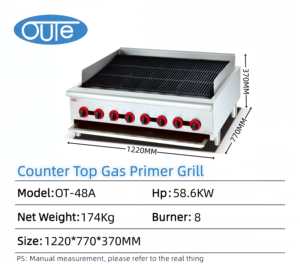 Grill a gas OUTE da 48 pollici in <span class=keywords><strong>acciaio</strong></span> inossidabile con 8 bruciatori e pietra lavica, a risparmio energetico, da banco/autoportante per Steakhouse - Product Image 4