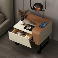 Table de chevet moderne de luxe avec plateau en marbre, table de chevet minimaliste en bois avec tiroir de rangement, mobilier de chambre écologique pour appartement