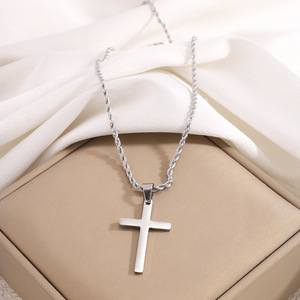 우아한 트위스트 로프 링크 체인 남성 파티를위한 금도금 스테인레스 스틸 크로스 펜던트 목걸이 - Product Image 3