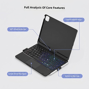 เคสคีย์บอร์ดไร้สาย BT 5.0 รุ่น F Series ปี 2024 หมุนได้ 360 องศา สำหรับ iPad Pro <span class=keywords><strong>11</strong></span> นิ้ว พร้อมทัชแพดอัจฉริยะ ไฟแบ็คไลท์ และขาตั้งปรับได้หลายมุม - Product Image 3