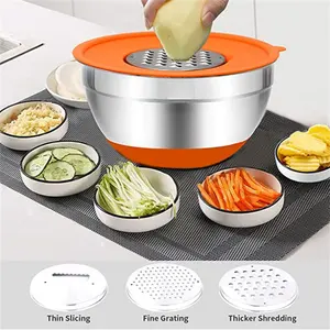 Multifunction Kitchen Baking Prepping Cooking Use Grater Airtight Lids Set Nesting Stainless Steel Mixing Bowls