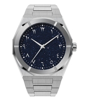 Montres pour hommes en gros, design de marque haut de gamme, acier inoxydable, mouvement japonais, cadran effet poussière d'étoiles, montres arabes pour hommes de haute qualité, personnalisables