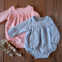 Combinaison à manches longues en coton pour nouveau-né, couleur unie, vêtements décontractés pour bébé, barboteuse pour bébé fille