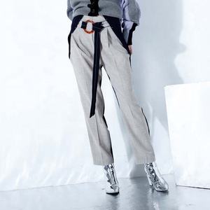 OUDINA High Design Contrast Color Casual con cintura <span class=keywords><strong>pantaloni</strong></span> a matita carota <span class=keywords><strong>pantaloni</strong></span> a gamba larga in lino da donna - Product Image 1