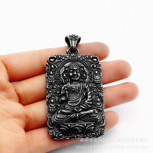 Colgante de Buda Amitabha de yunnique, amuleto rectangular de acero inoxidable 316 para perros y cerdos, collar unisex, regalo - Product Image 2