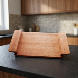 Plateau de service rectangulaire en bois avec poignées ergonomiques pour table à manger et cuisine - Product Image 5