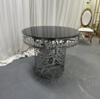 Miroir de table rond de luxe pour mariage, base creuse en acier inoxydable, décoration en cristal, fourniture directe usine