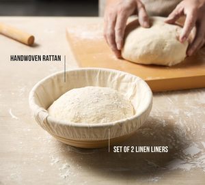 Panier <span class=keywords><strong>de</strong></span> levage en rotin avec doublure, fait main, pour pain au levain, panier à pain en osier - Product Image 3
