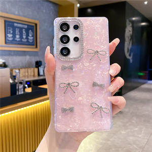 S24 s25 fe के लिए प्यारा सेल फोन कवर, 24 s25 एज शेल पैटर्न तितली हीरा केस मटर डिजाइन - Product Image 2