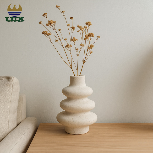 Manufacturer Hot Sale Nordic Minimalist Ceramic Vase Matte Sand-Glazed Stacked Ring Flower Vase Living Room Tabletop Decor Vase