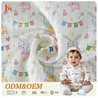 Tissu en mousseline de coton biologique 120 g/m² imprimé numérique motif dessin animé, double gaze crêpe respirante pour l'emmaillotage de bébé et la chemise de fille