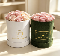 Boîtes Cadeaux Rondes Personnalisées 2026 pour Bouquets de Fleurs, Emballage en Velours Vert et Blanc avec Matériaux Recyclés, Lamination Mate et Estampage à Chaud