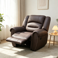 Fauteuil inclinable manuel en cuir véritable européen de qualité supérieure, dossier haut ergonomique, repose-pieds individuel, poignée de traction, pour salon
