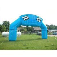 Arche de course gonflable bleue avec drapeaux à carreaux, logo personnalisé, bâche en PVC durable, pour événements sportifs, marathons et sports